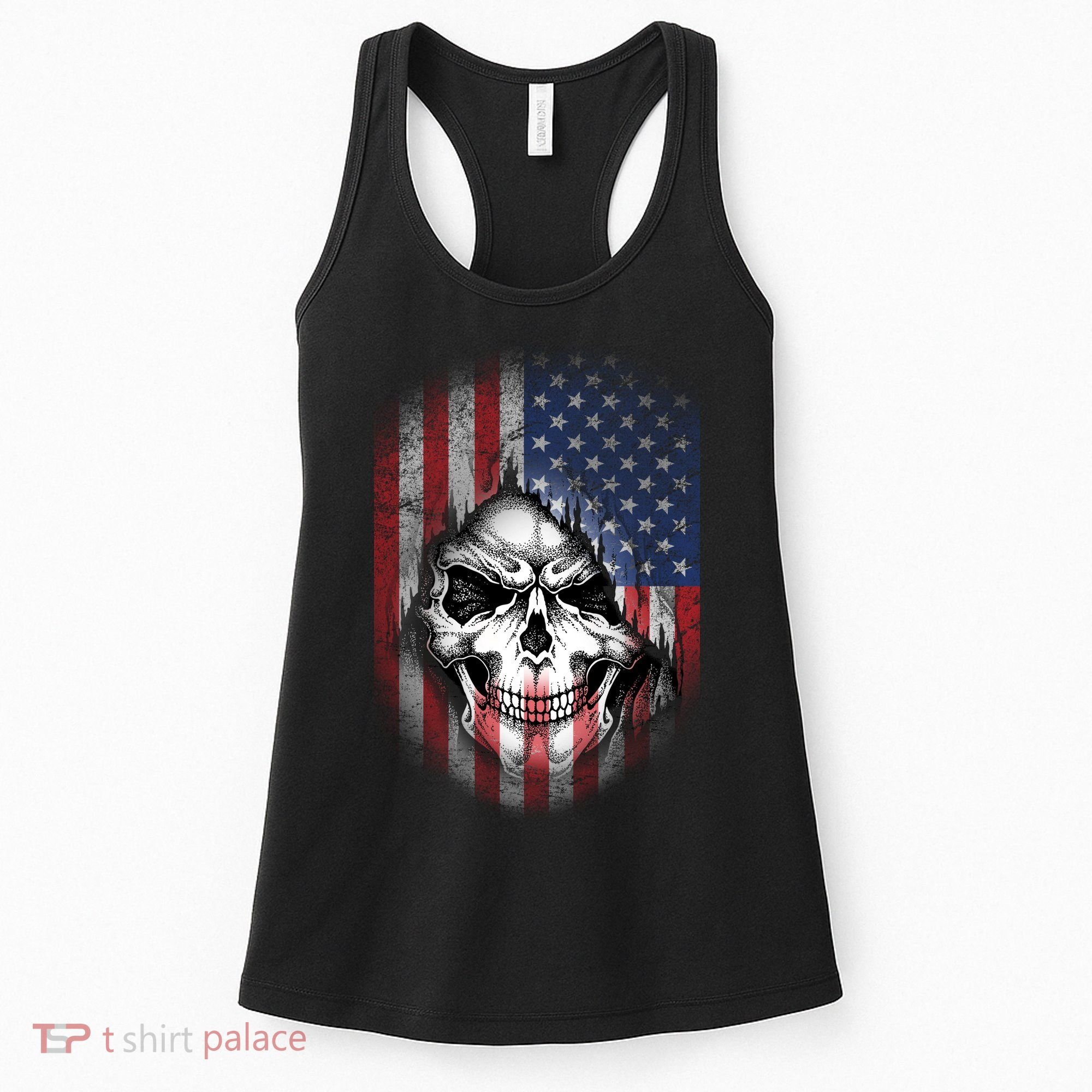 Cool American Flag Skull Graphic Women's Tank Top