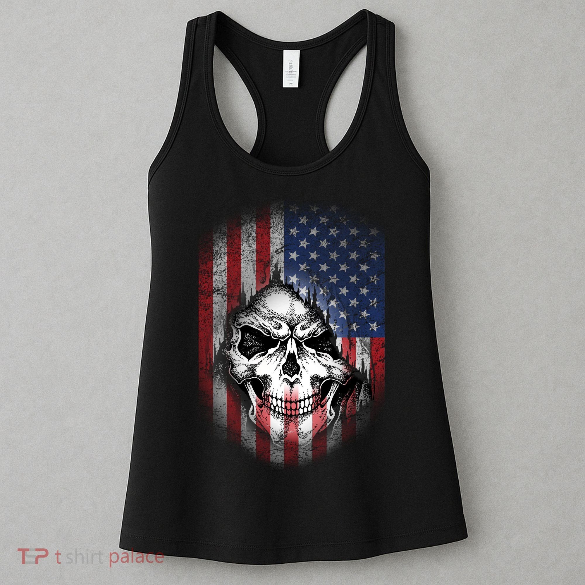 Cool American Flag Skull Graphic Women's Tank Top