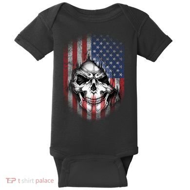 Cool American Flag Skull Graphic Baby Bodysuit