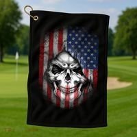 Cool American Flag Skull Graphic Golf Towel thumb 1