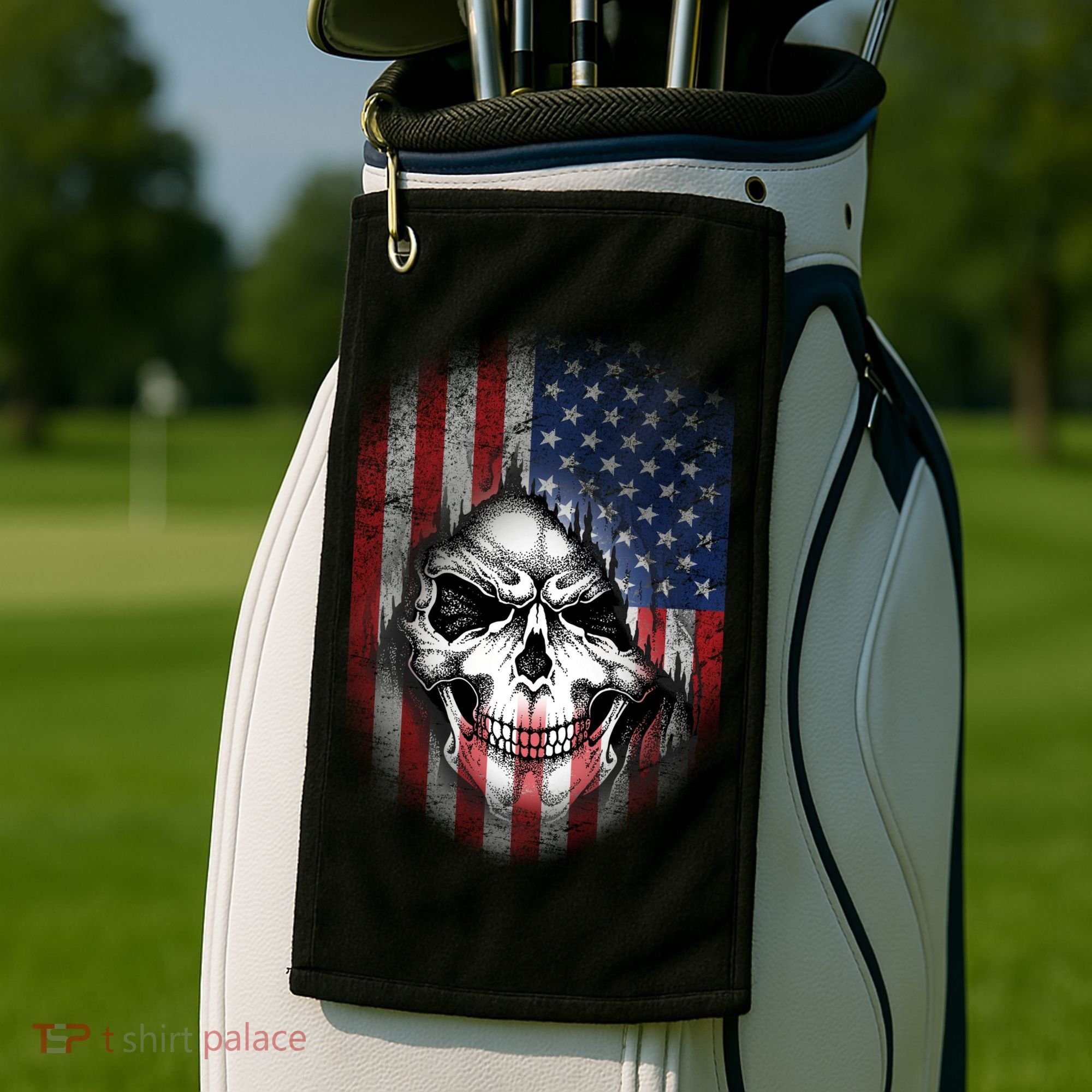 Cool American Flag Skull Graphic Golf Towel