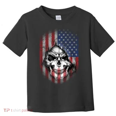 Cool American Flag Skull Graphic Toddler T-Shirt