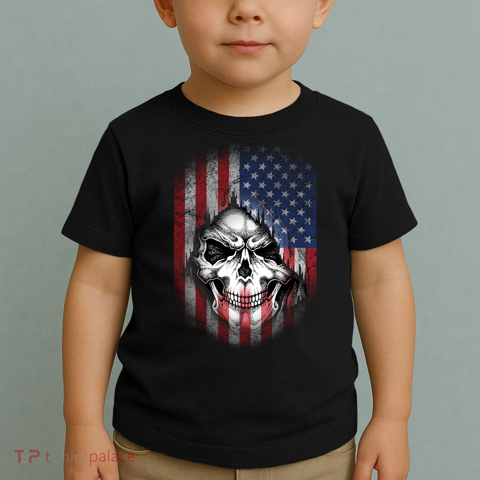 Cool American Flag Skull Graphic Toddler T-Shirt