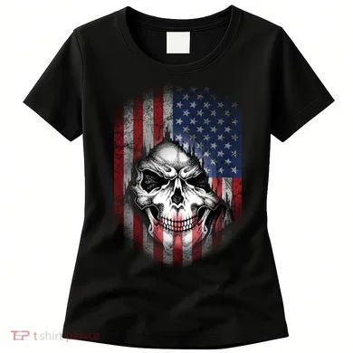 Cool American Flag Skull Graphic Women's T-Shirt