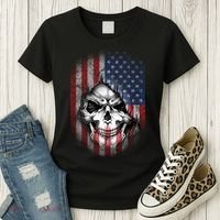 Cool American Flag Skull Graphic Women's T-Shirt thumb 3
