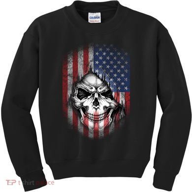 Cool American Flag Skull Graphic Kids Sweatshirt