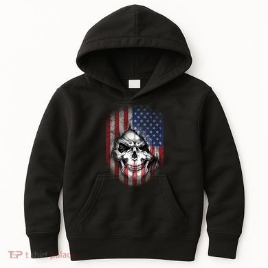 Cool American Flag Skull Graphic Kids Hoodie