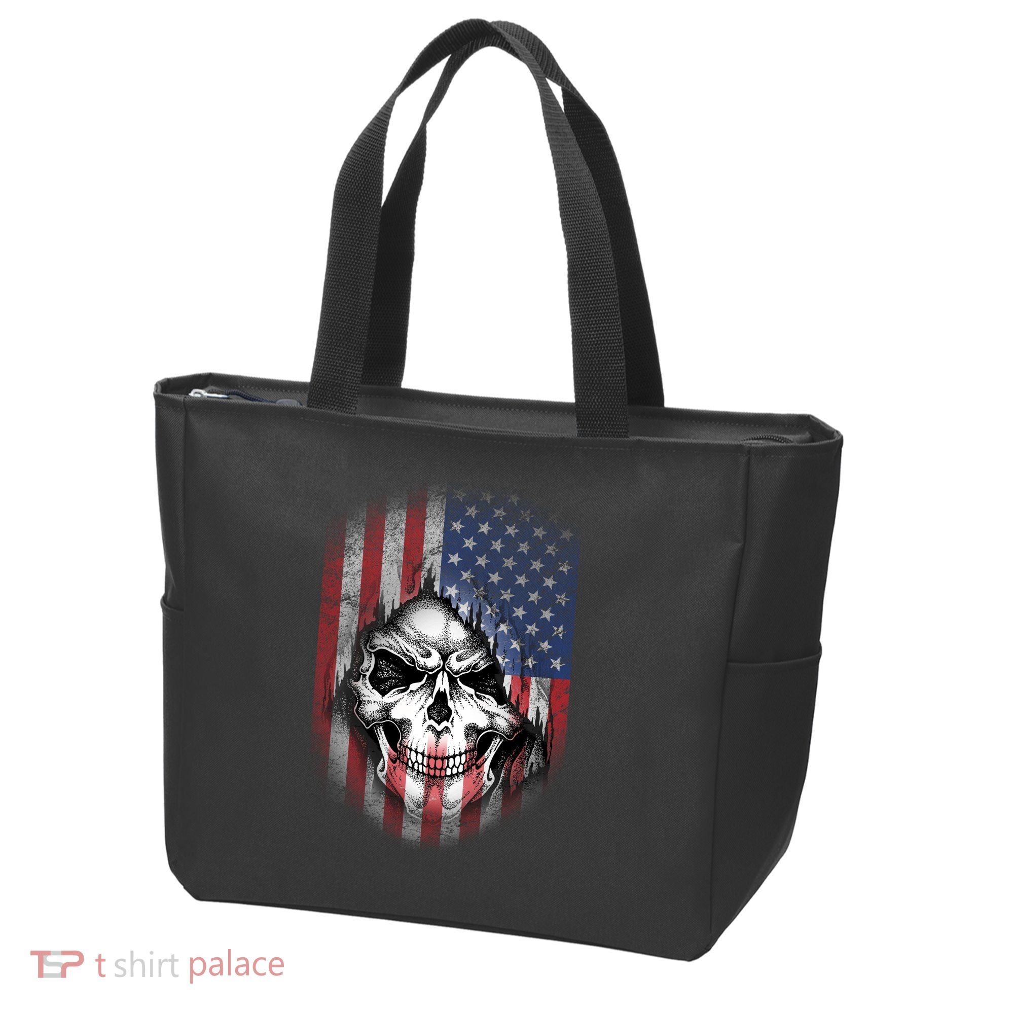 Cool American Flag Skull Graphic Tote Bag