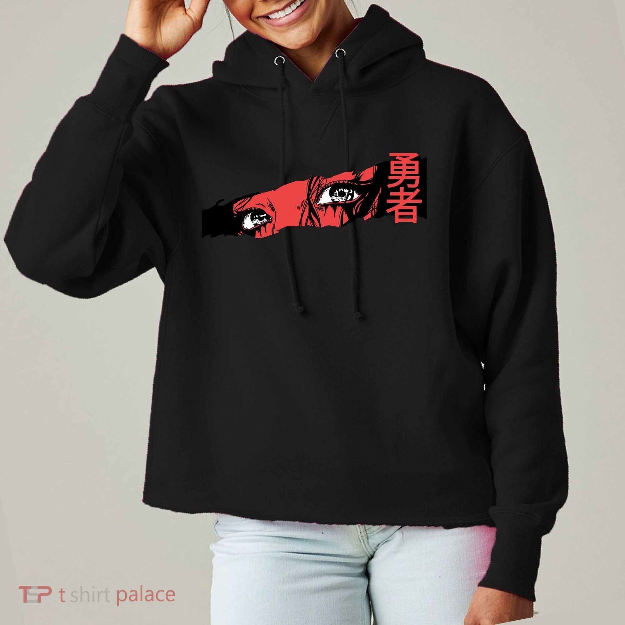 Cool Anime Style Eyes Ladies Heavyweight Boxy Pullover Hoodie