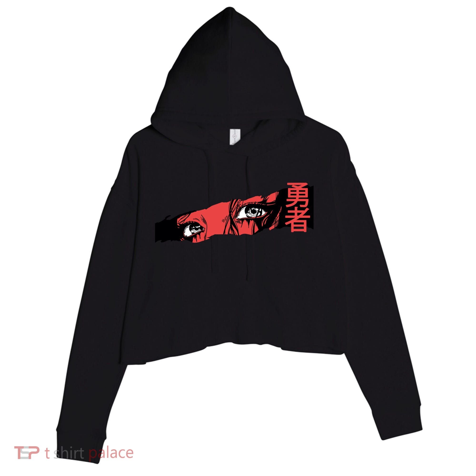 Cool Anime Style Eyes Crop Fleece Hoodie