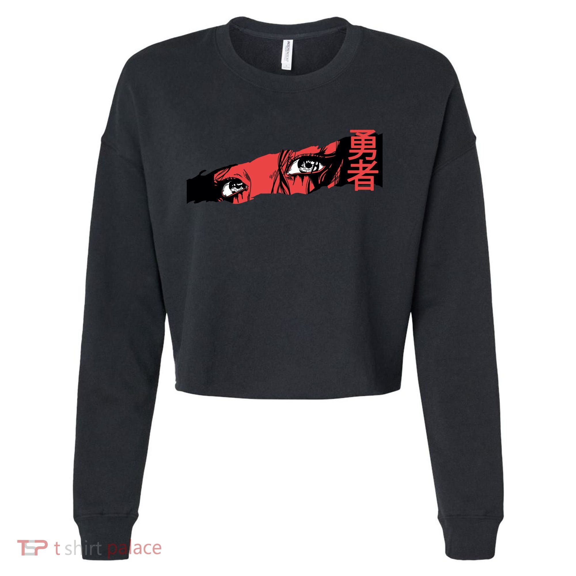 Cool Anime Style Eyes Cropped Pullover Crew