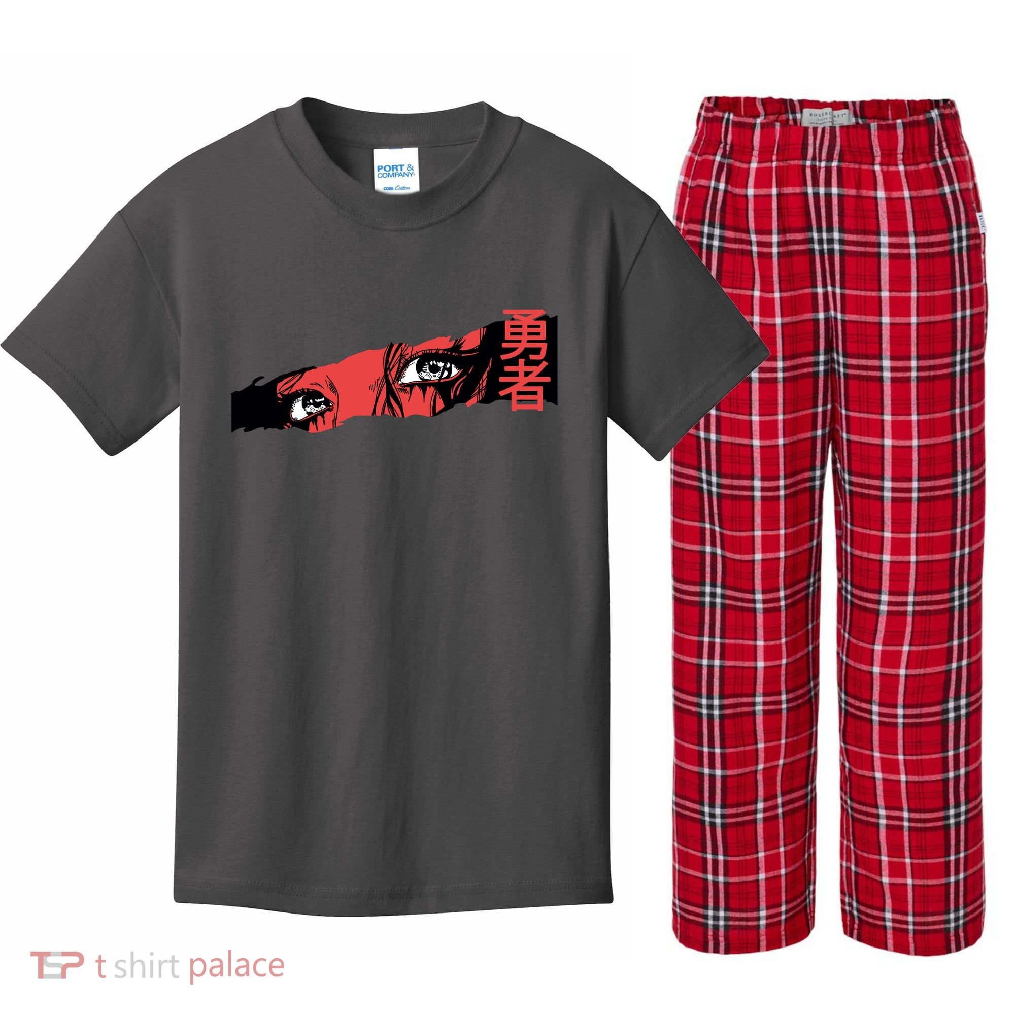 Cool Anime Style Eyes Kids Plaid Pajama Set