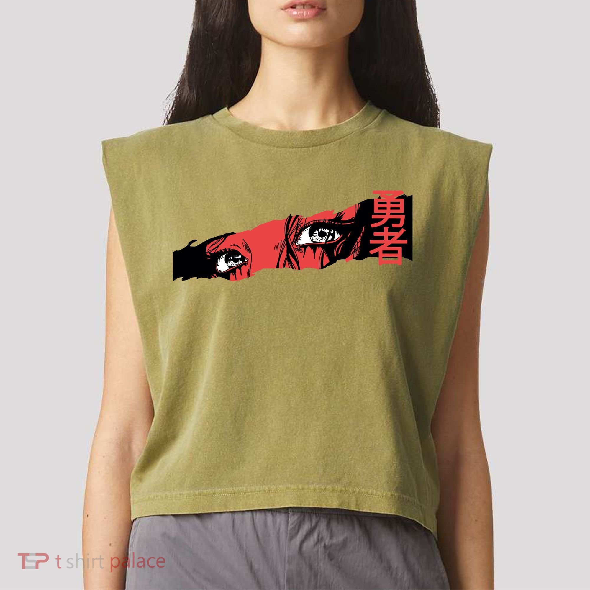 Cool Anime Style Eyes Garment-Dyed Women's Muscle Tee