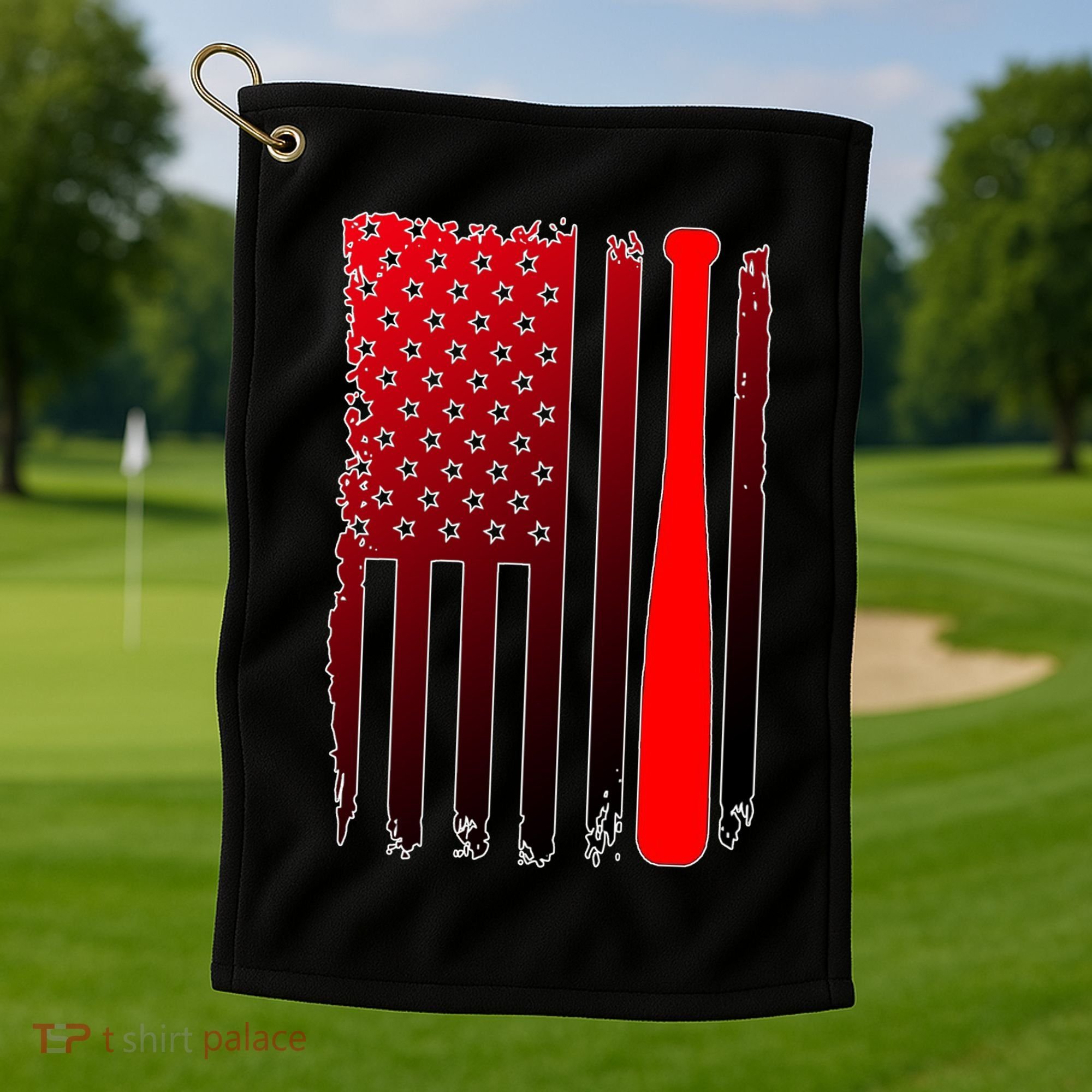 Cool Baseball Bat American Flag USA Golf Towel