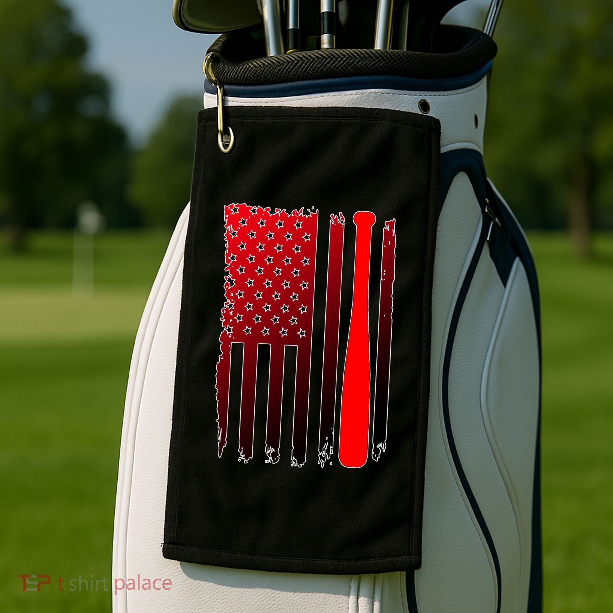 Cool Baseball Bat American Flag USA Golf Towel
