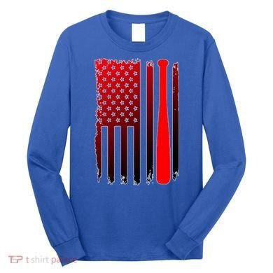 Cool Baseball Bat American Flag USA Long Sleeve Shirt