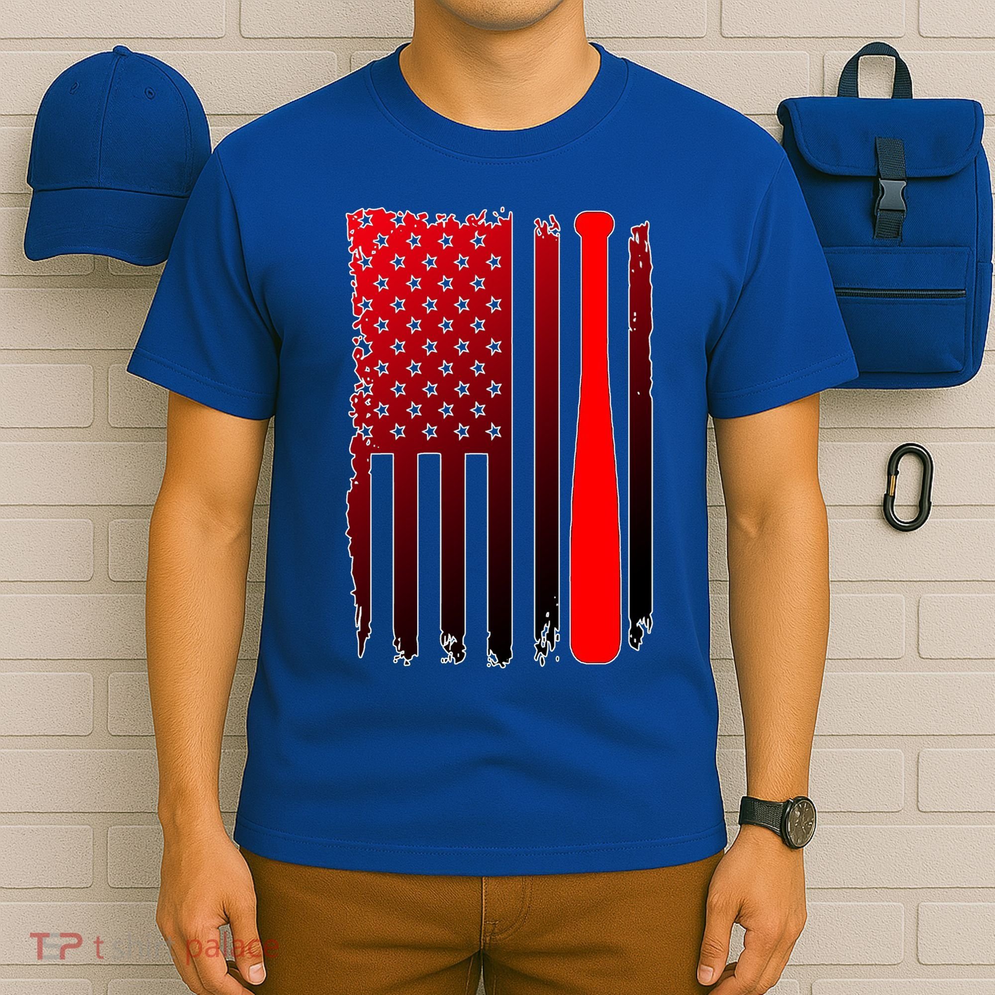 Cool Baseball Bat American Flag USA T-Shirt
