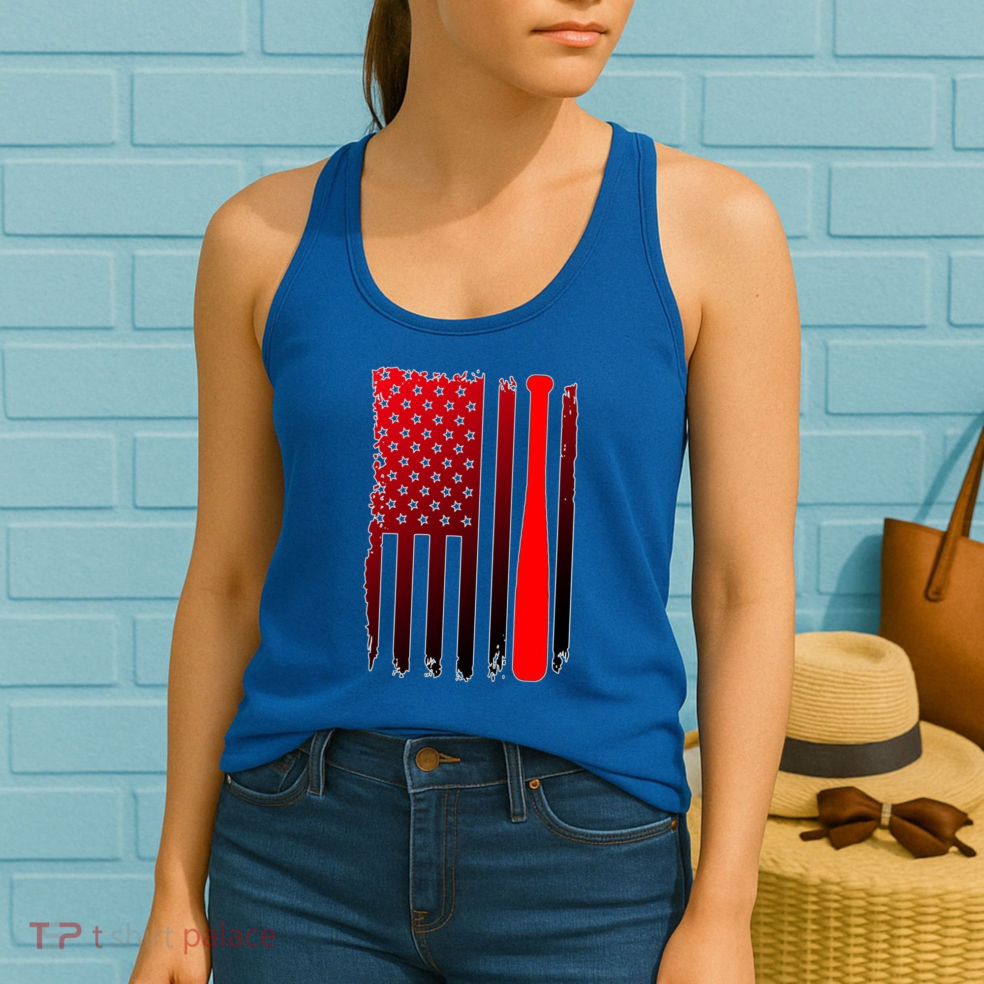 Cool Baseball Bat American Flag USA Women's Tank Top