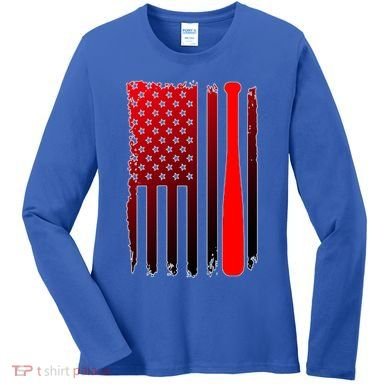 Cool Baseball Bat American Flag USA Women's Long Sleeve Shirt