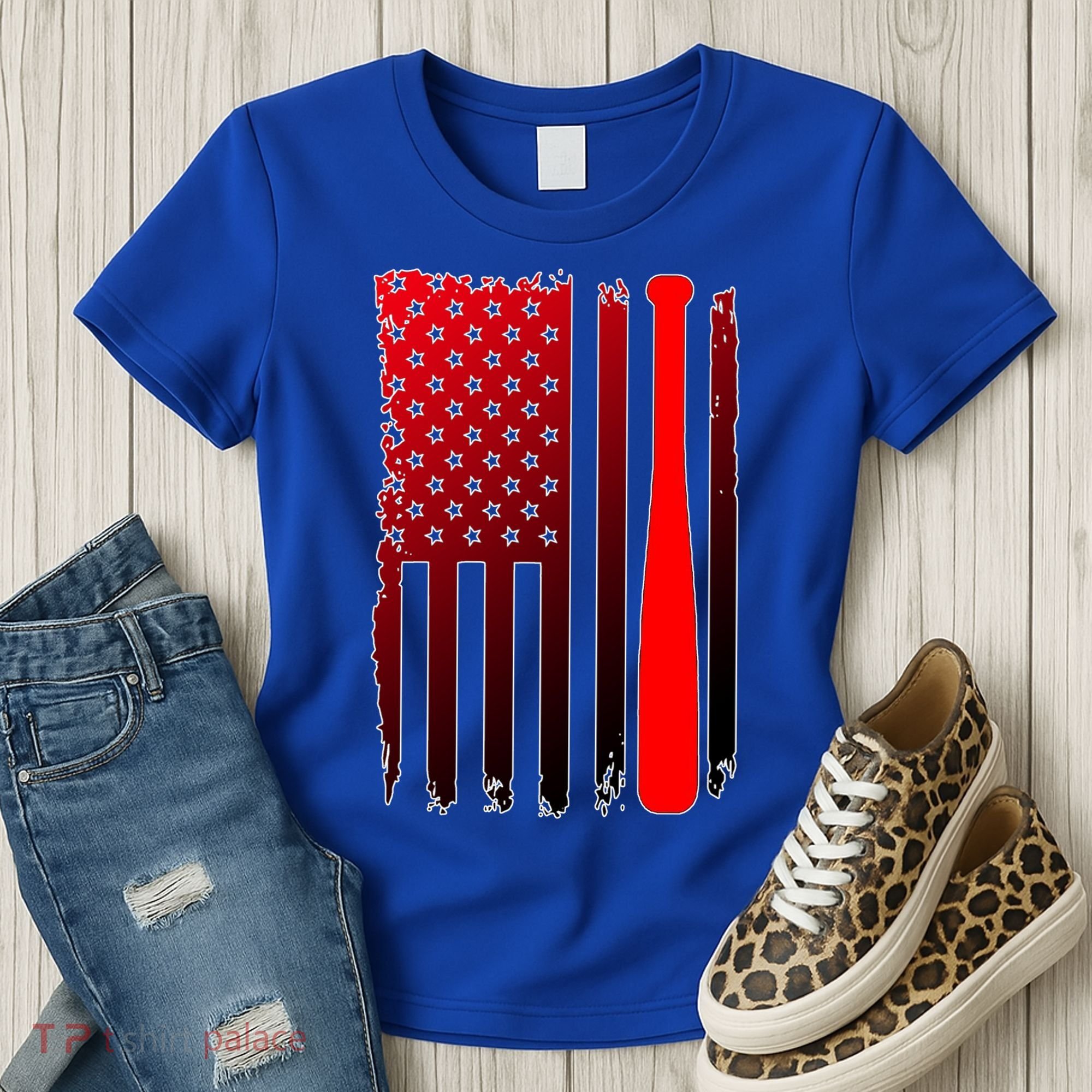 Cool Baseball Bat American Flag USA Women's T-Shirt