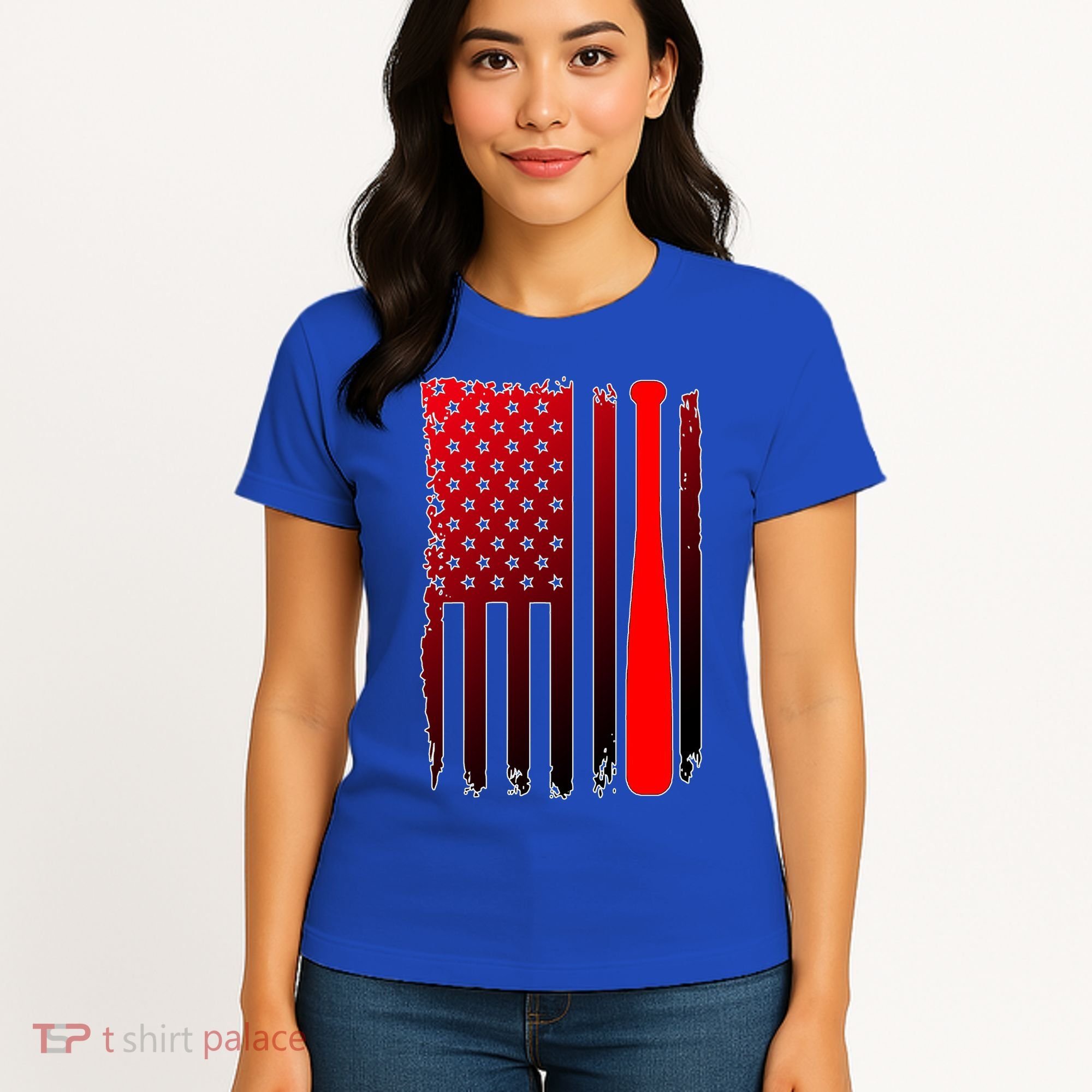 Cool Baseball Bat American Flag USA Women's T-Shirt
