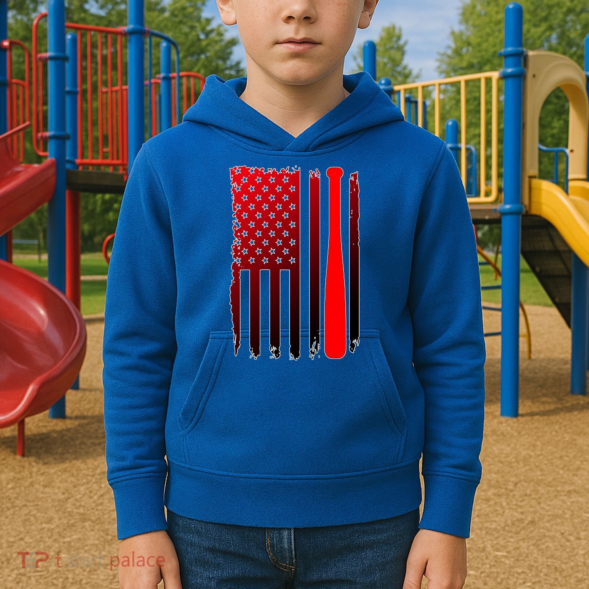Cool Baseball Bat American Flag USA Kids Hoodie