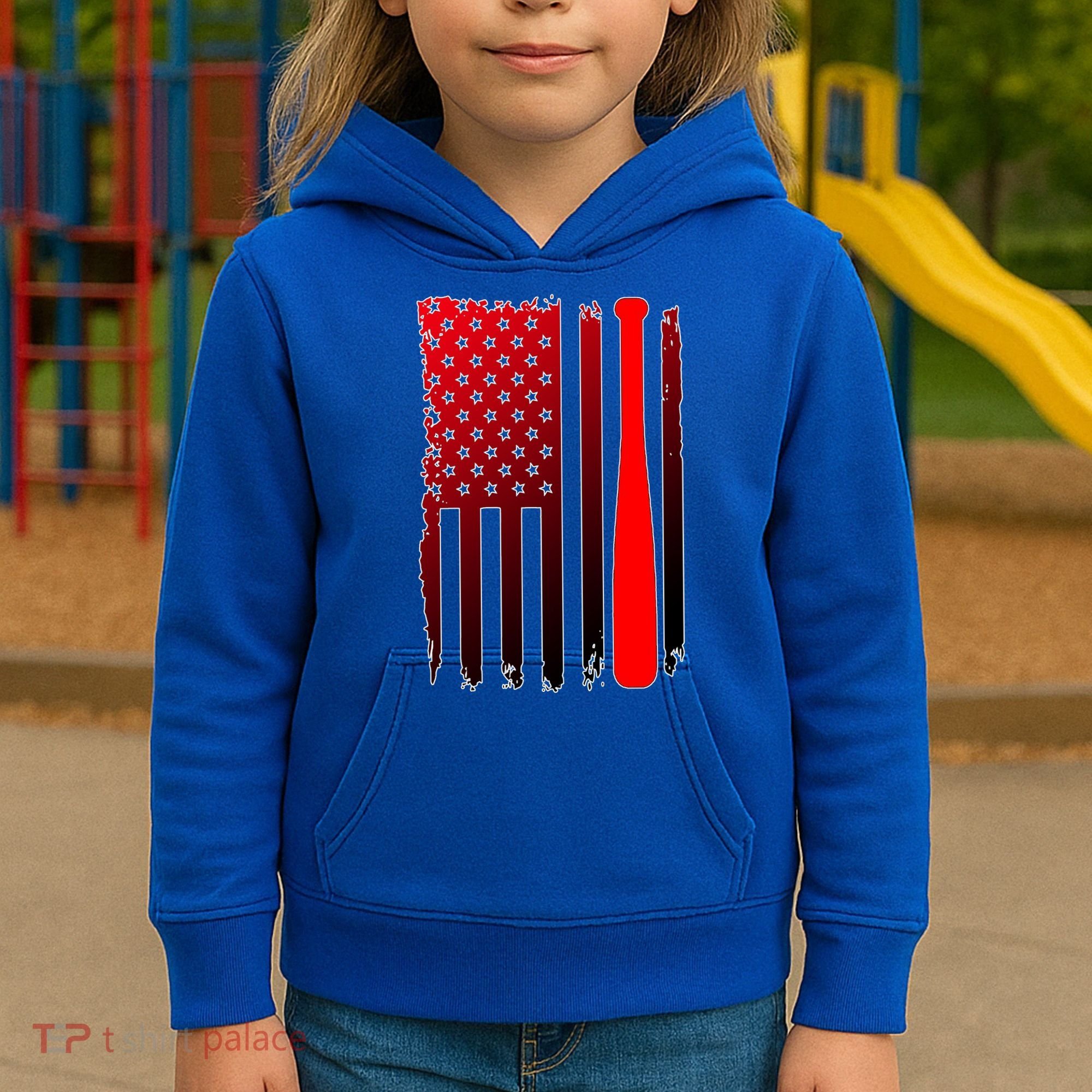 Cool Baseball Bat American Flag USA Kids Hoodie