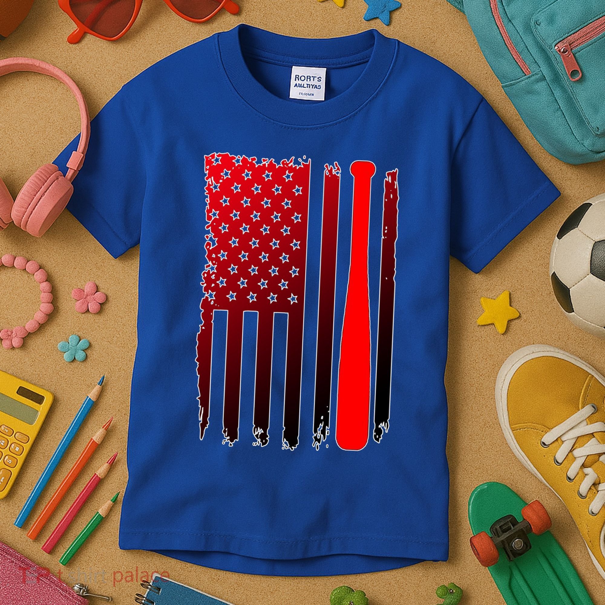 Cool Baseball Bat American Flag USA Kids T-Shirt