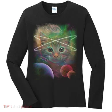 Cool Cat Nebula Space Universe  Women's Long Sleeve Shirt