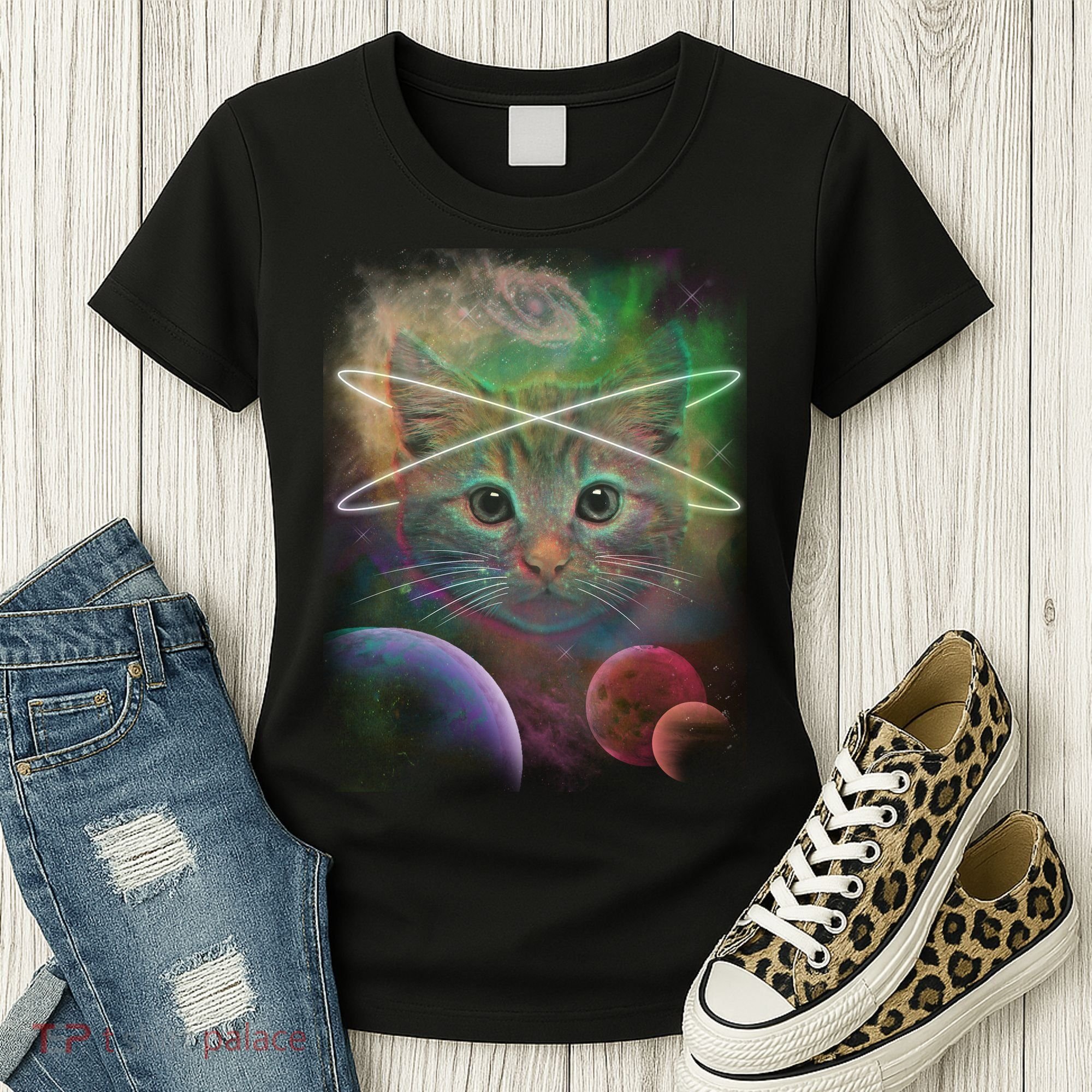 Cool Cat Nebula Space Universe  Women's T-Shirt