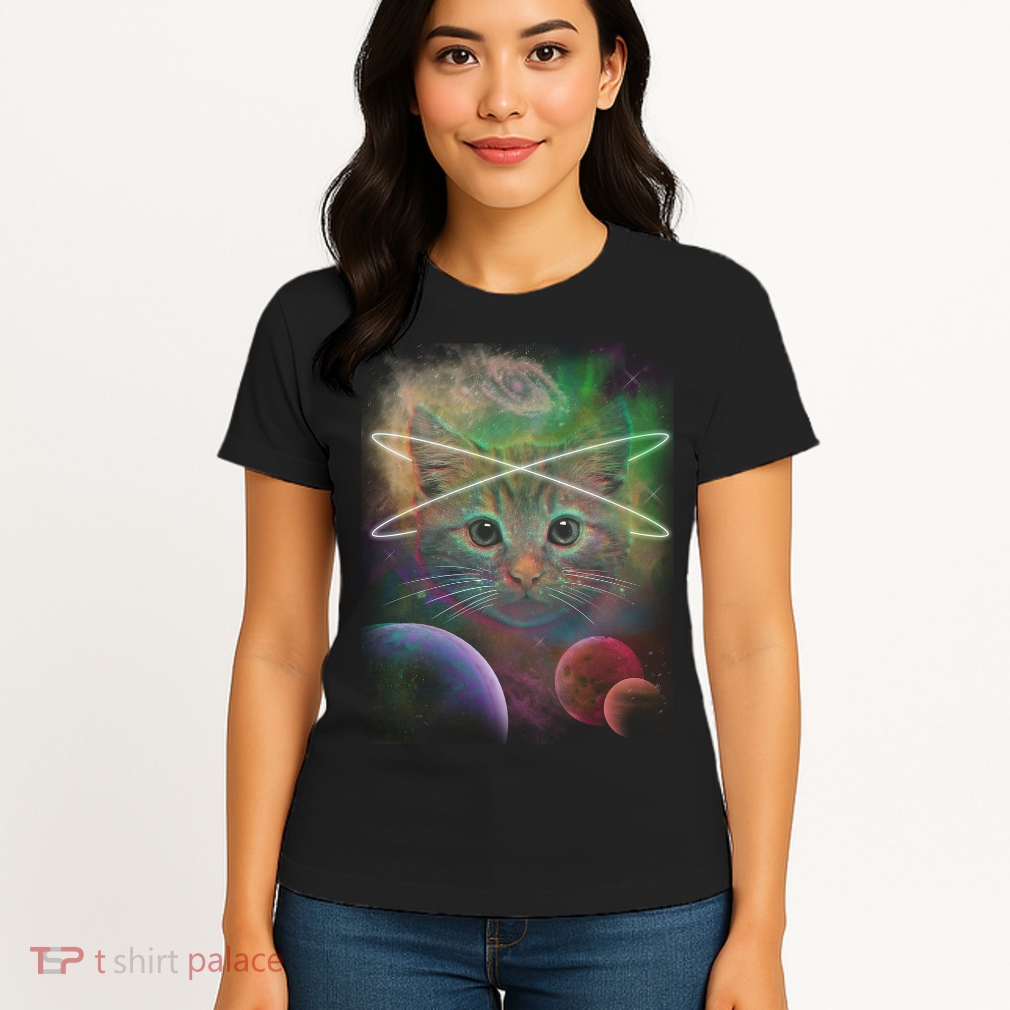 Cool Cat Nebula Space Universe  Women's T-Shirt