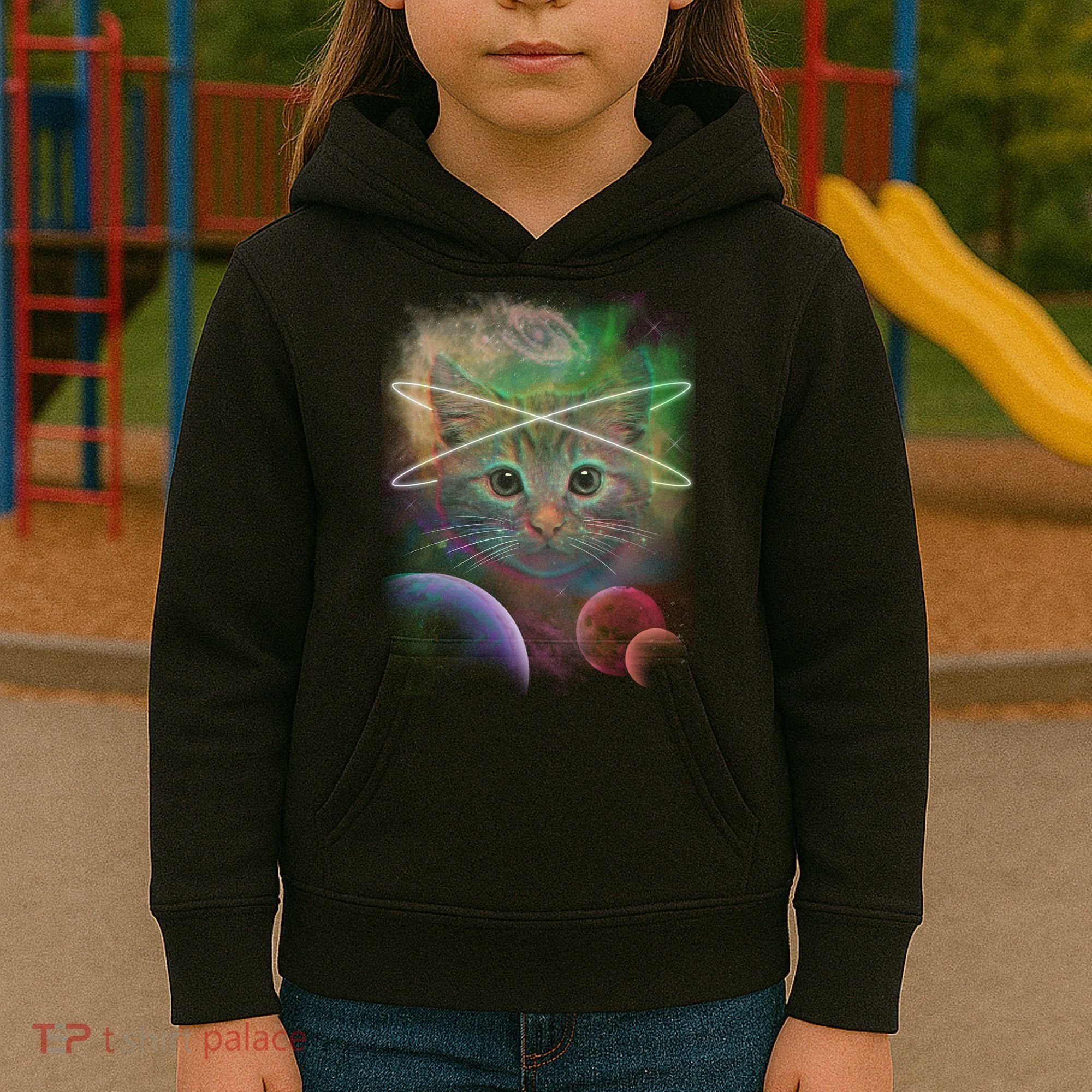 Cool Cat Nebula Space Universe  Kids Hoodie