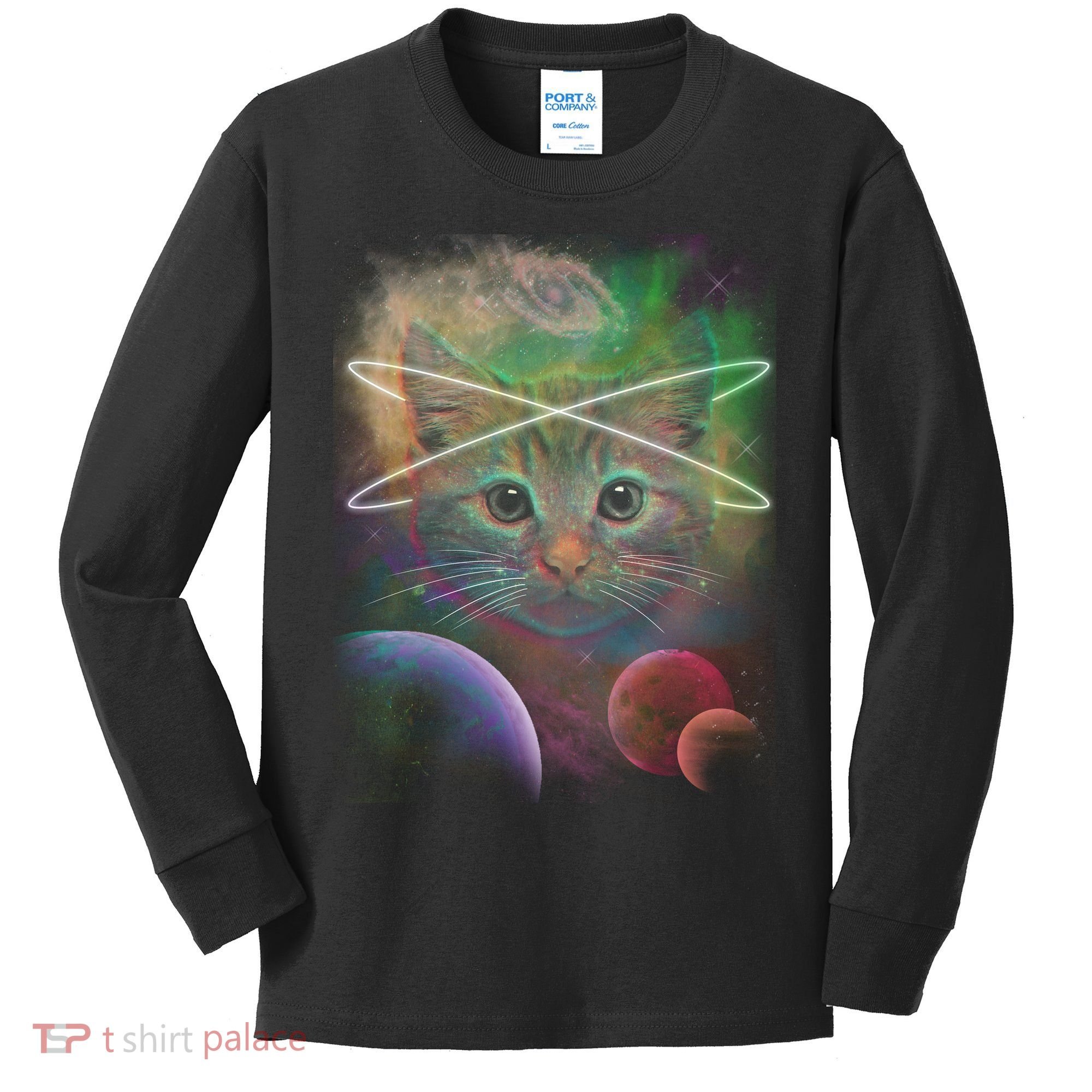 Cool Cat Nebula Space Universe  Kids Long Sleeve Shirt