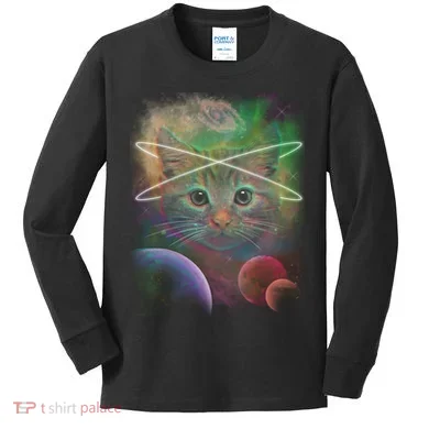 Cool Cat Nebula Space Universe Kids Long Sleeve Shirt