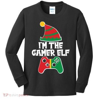 Cool Christmas I'm The Gamer Elf Kids Long Sleeve Shirt