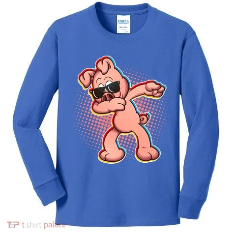 Cool Dabbing Pig Kids Long Sleeve Shirt in the selected color