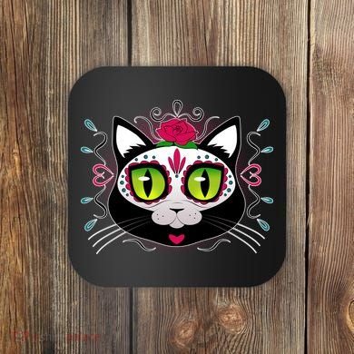 Cool Day Of The Dead Cat Coaster