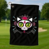 Cool Day Of The Dead Cat Golf Towel thumb 1