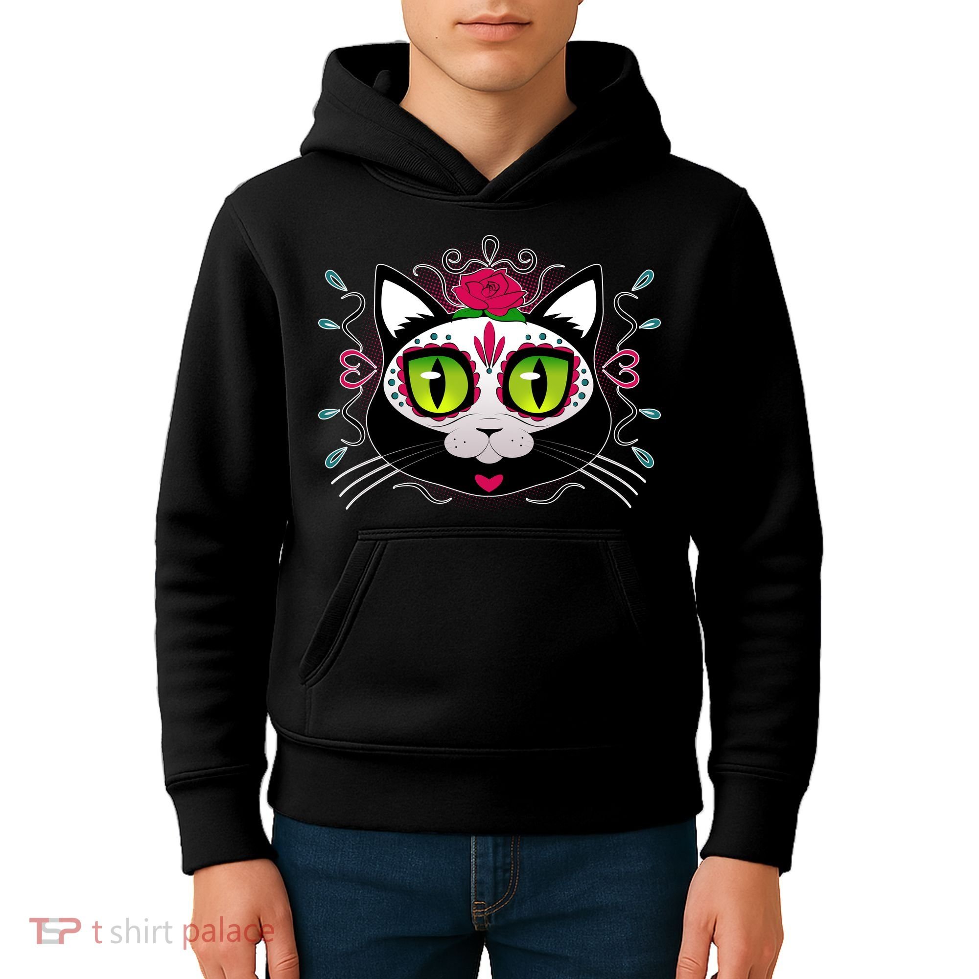 Cool Day Of The Dead Cat Kids Hoodie