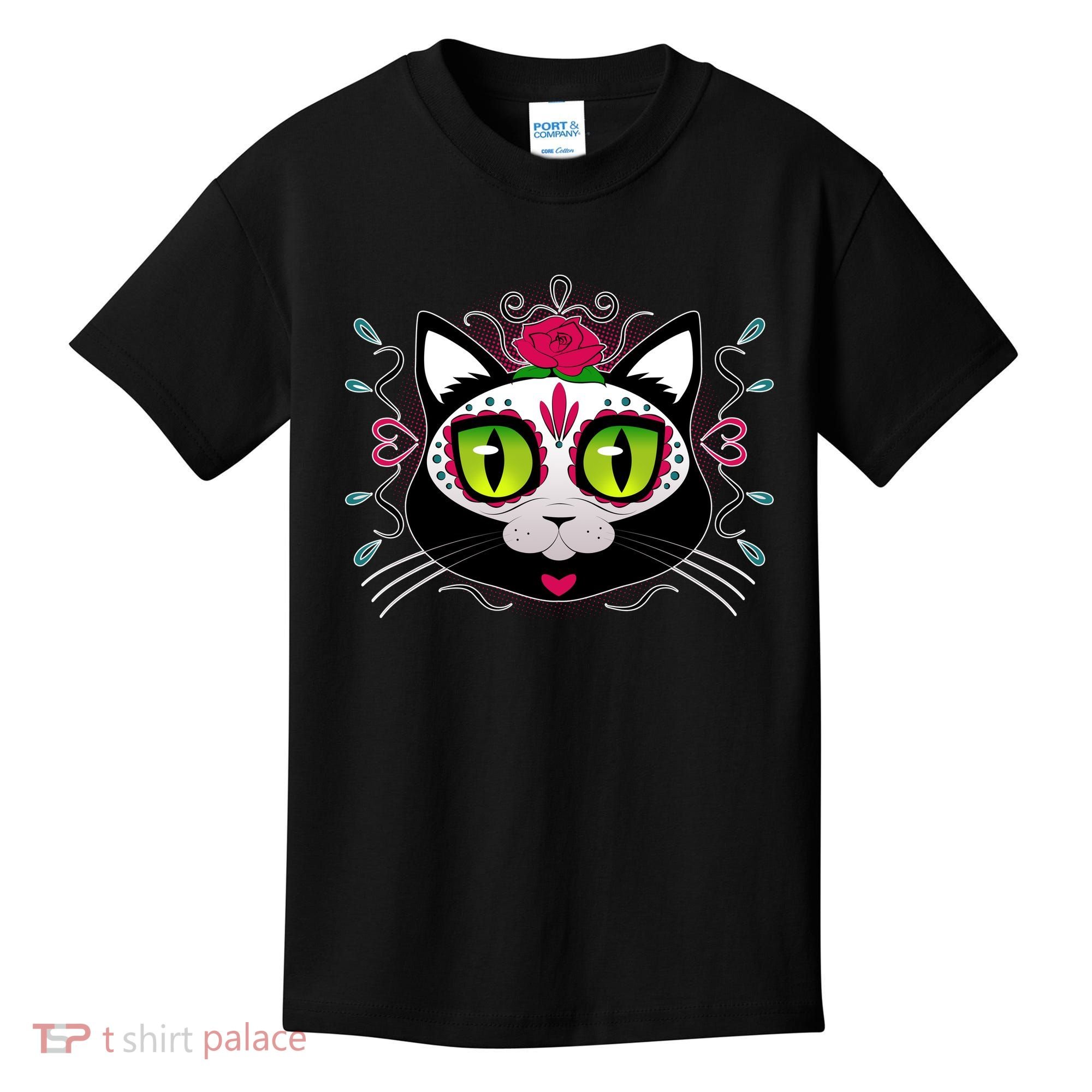 Cool Day Of The Dead Cat Kids T-Shirt
