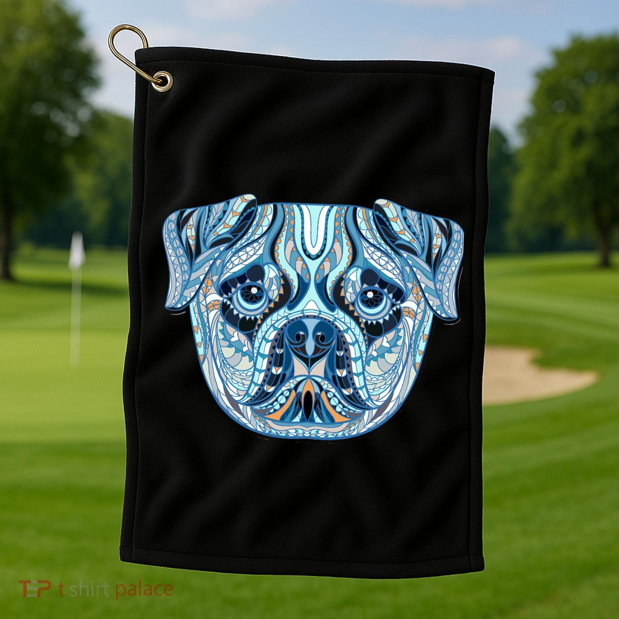 Cool Ethnic Trippy Pug Dog Face Golf Towel