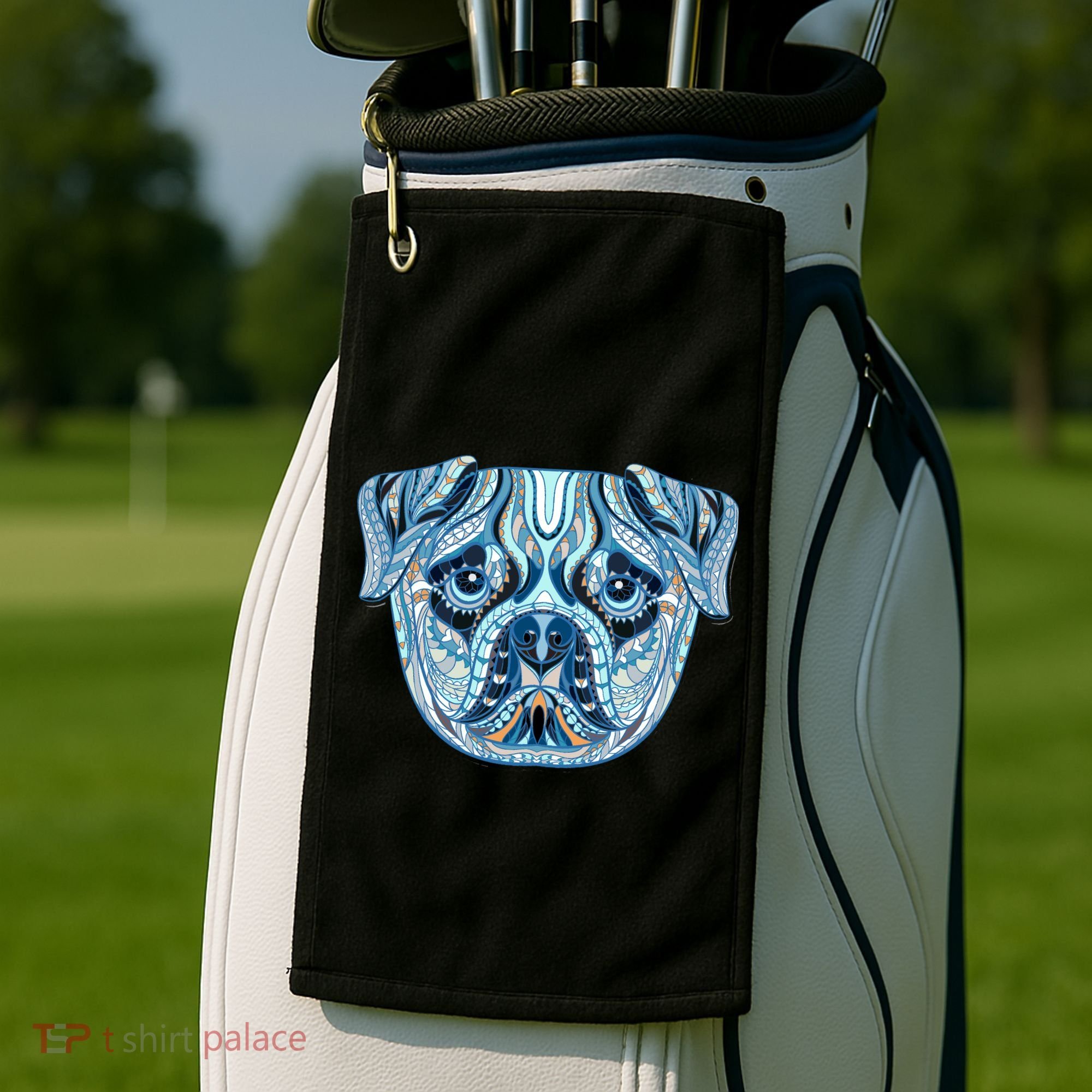 Cool Ethnic Trippy Pug Dog Face Golf Towel