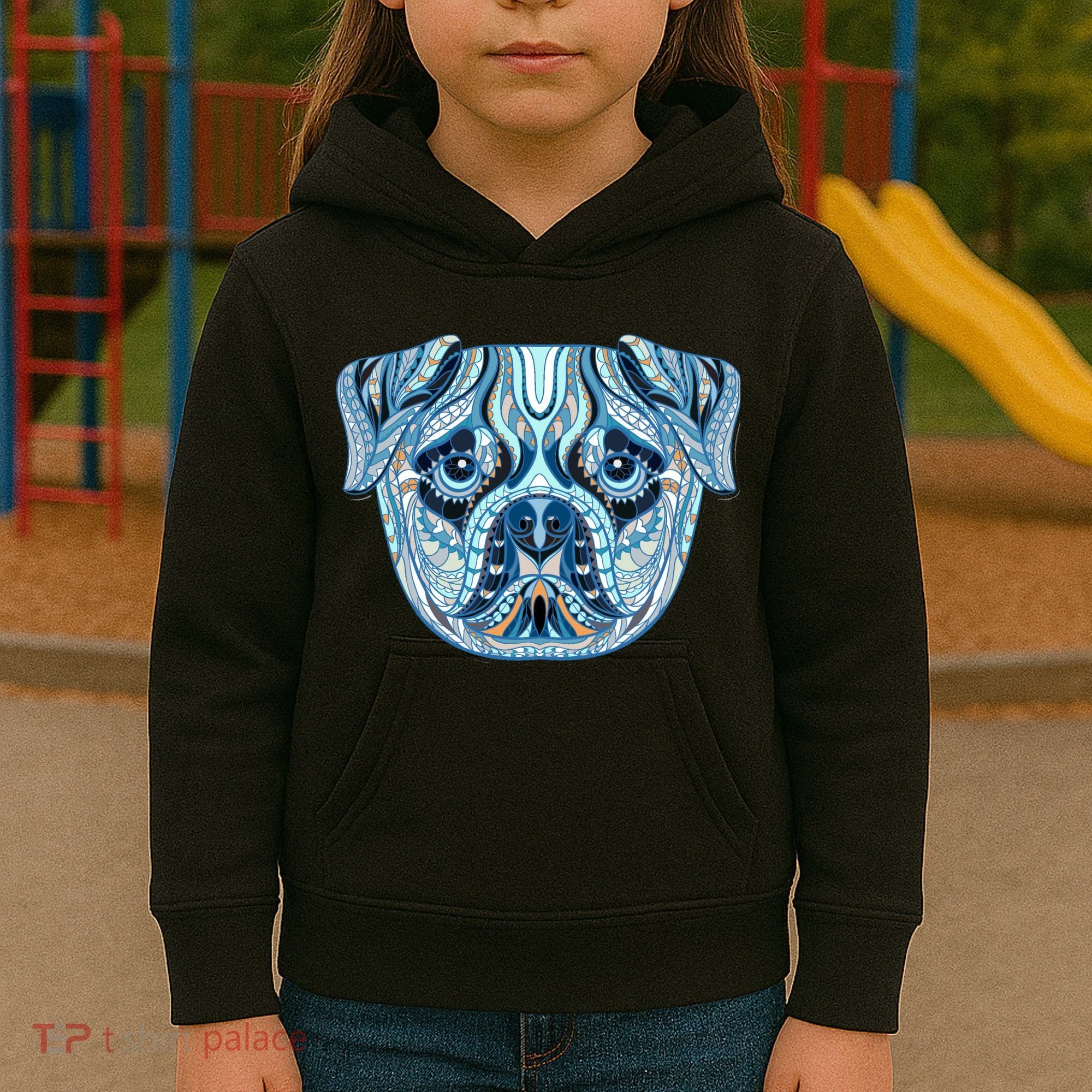 Cool Ethnic Trippy Pug Dog Face Kids Hoodie
