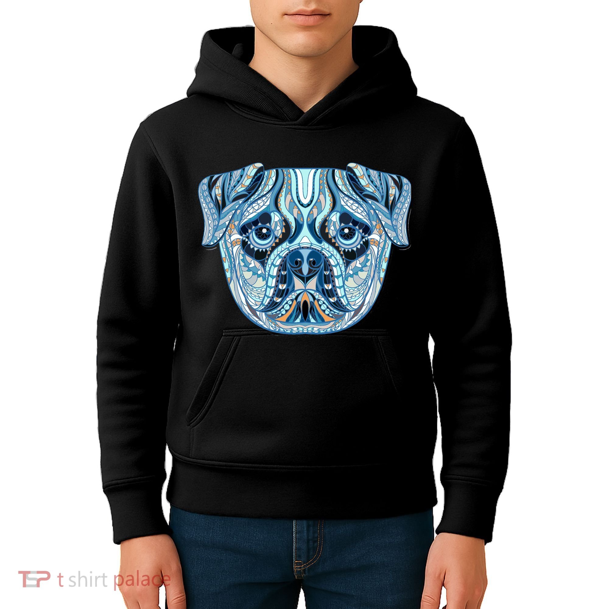 Cool Ethnic Trippy Pug Dog Face Kids Hoodie