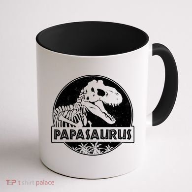 Cool Father's Day Papasaurus Emblem Coffee Mug back