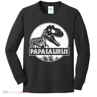 Cool Father's Day Papasaurus Emblem Kids Long Sleeve Shirt