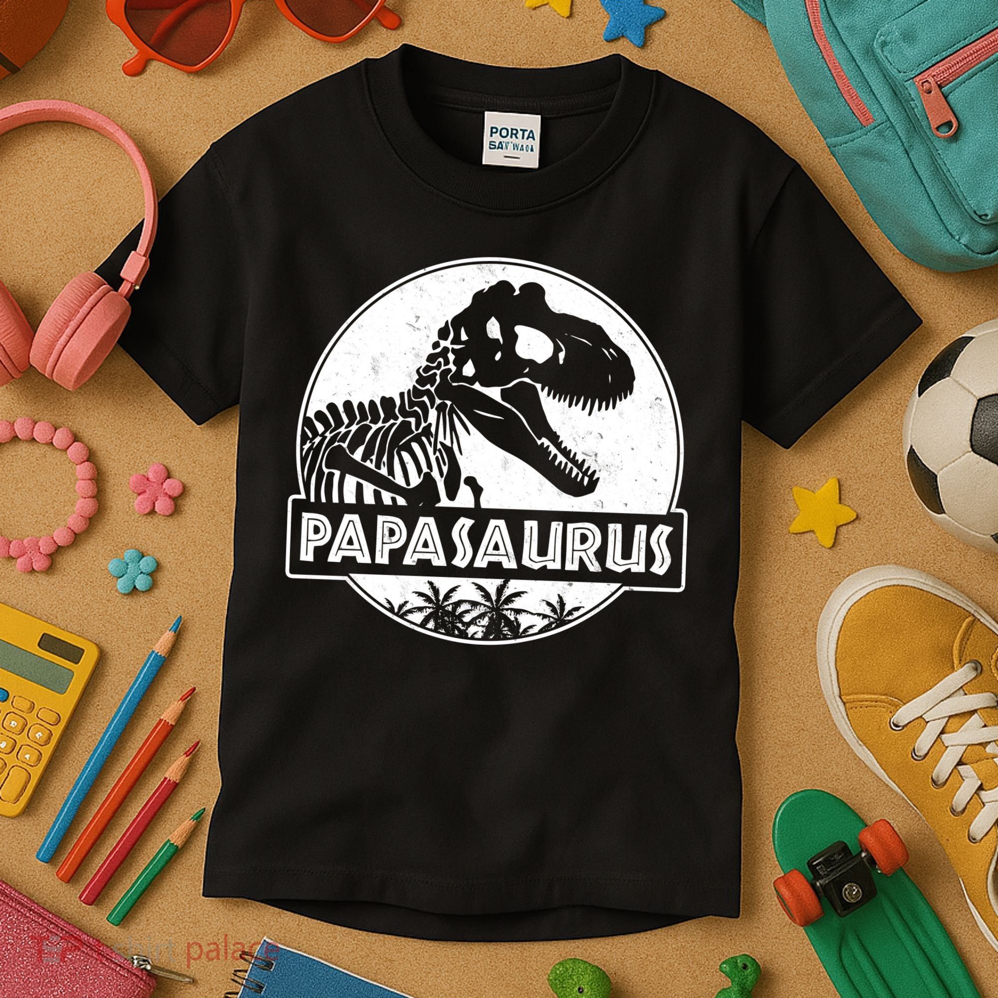 Cool Father's Day Papasaurus Emblem Kids T-Shirt