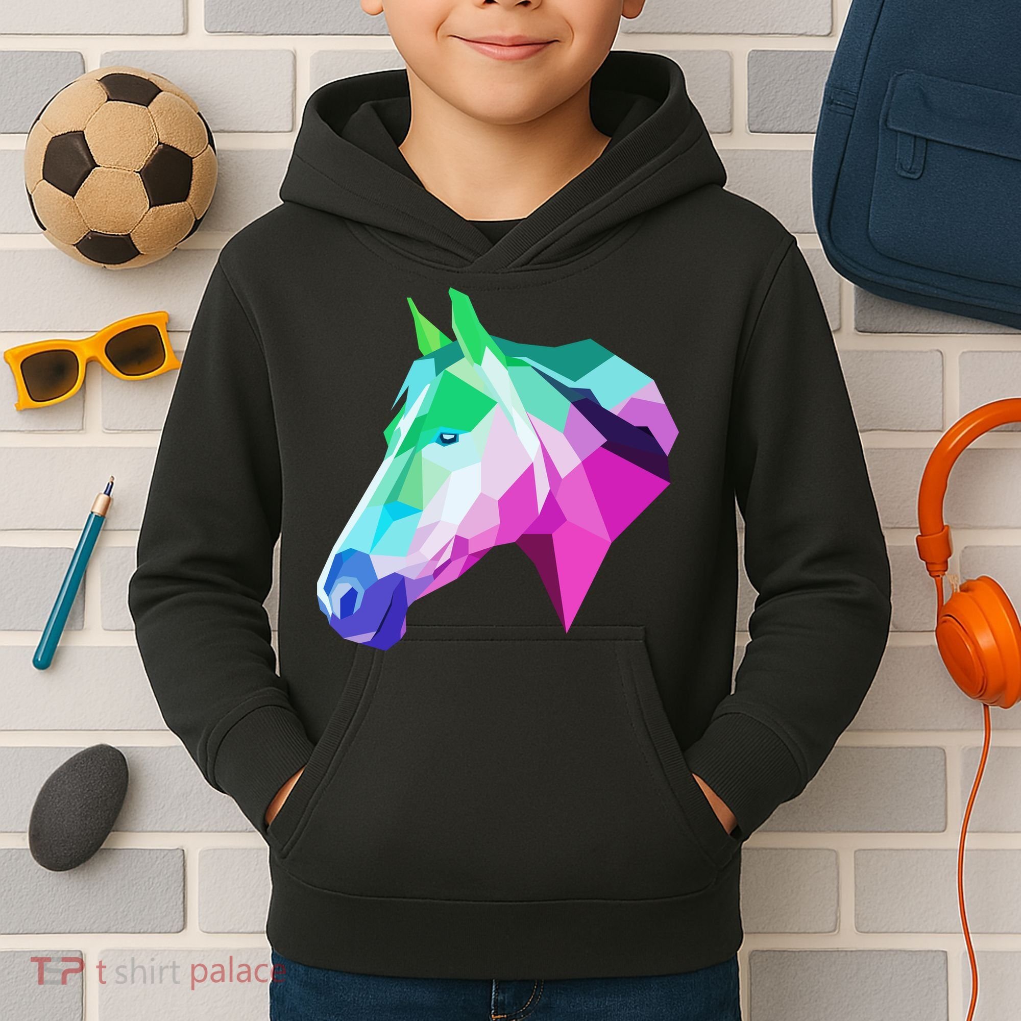 Cool Geometric Horse Kids Hoodie