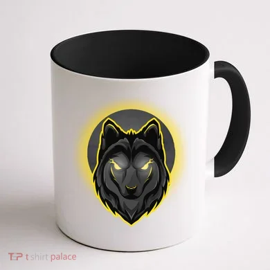 Cool Ghost Wolf Glowing Moon Coffee Mug back