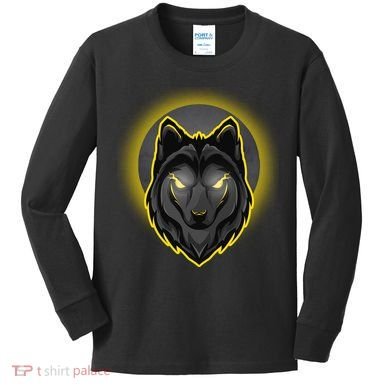 Cool Ghost Wolf Glowing Moon Kids Long Sleeve Shirt